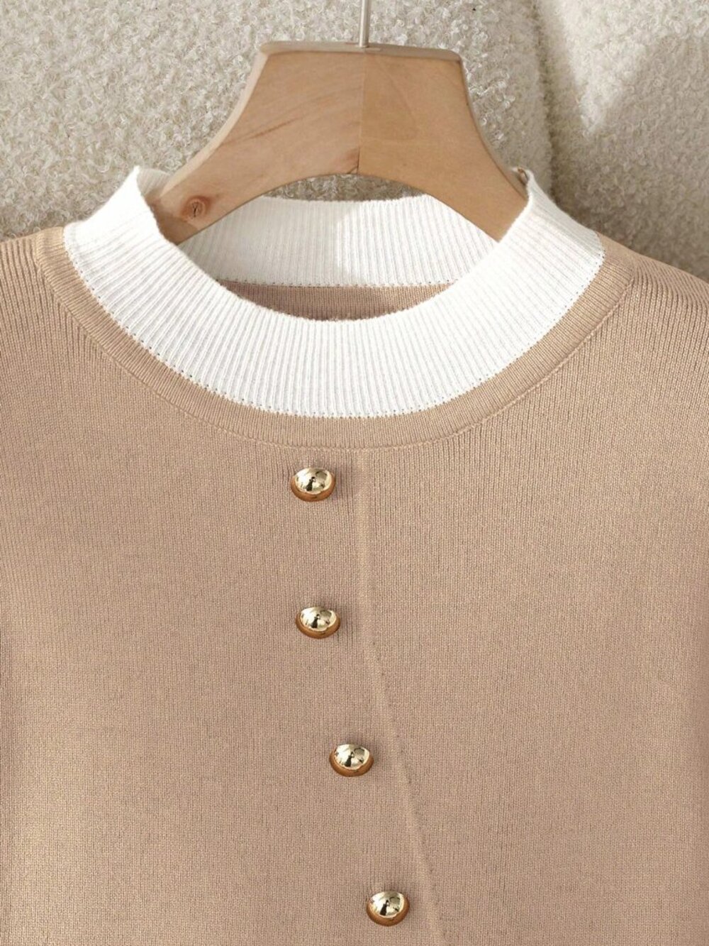 Apricot Elegant Women's Casual Sweater With Metal Button - Picture 3 of 6